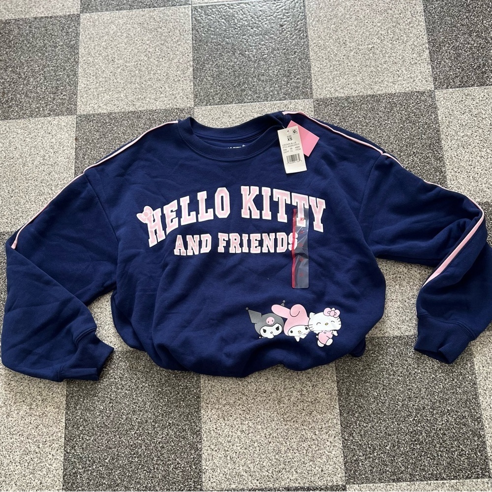 NWT Sanrio Navy Crew Neck Sweater with Hello Kitty Graphic XS - Picture 3 of 8